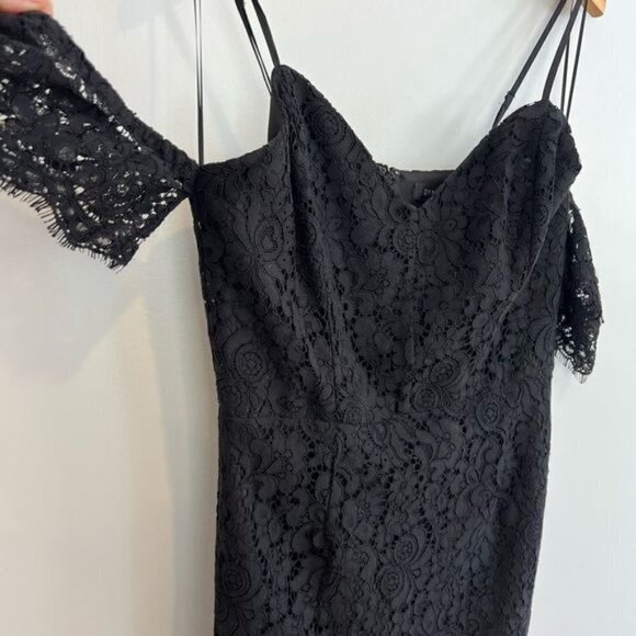 Dynamite Women’s Medium Black Lace Embellished Midi Cold Shoulder Dress - Picture 10 of 11